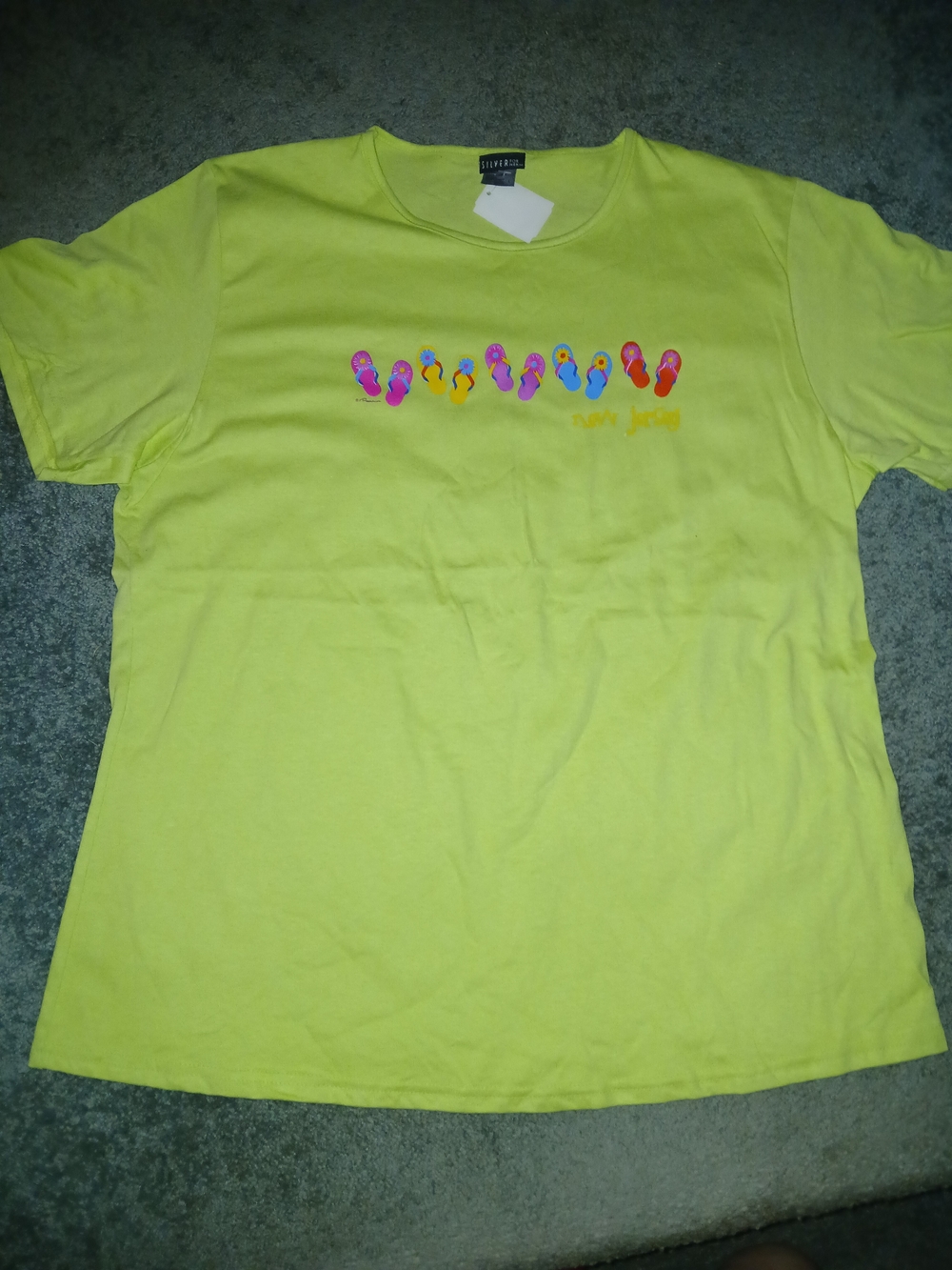 Green T-Shirt with Colorful Flip-Flop Graphic -